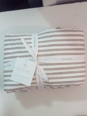 Levtex Quilted Throw Blanket in Beige and White Stripes NWT $74.99